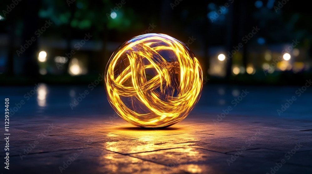 Aufkleber mesmerizing glowing orb with dynamic swirling light trails in surreal dark backdrop
