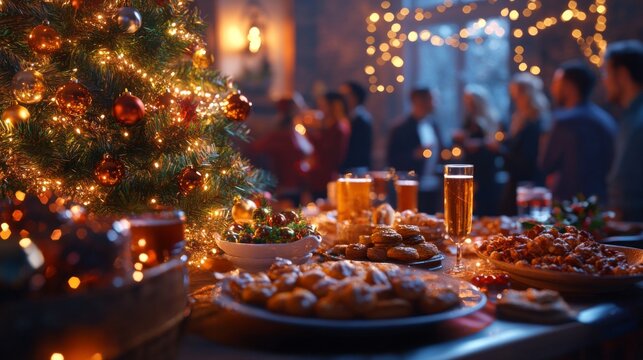 Christmas celebration with friends enjoying drinks
