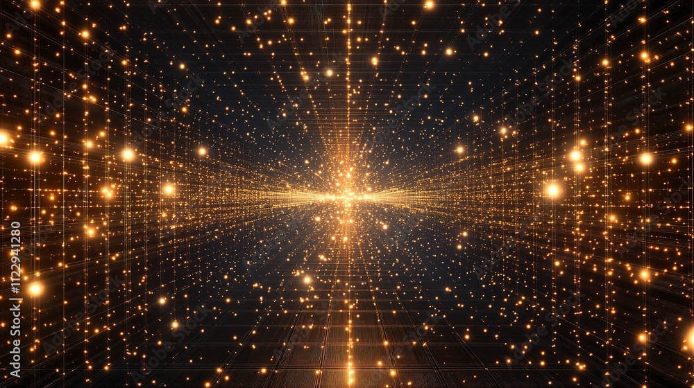 Poster abstract digital grid with glowing points in space visualization