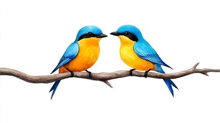Obraz premium Vibrant Watercolor Depiction of Two Perched Birds Symbolizing Togetherness
