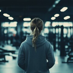 Woman in a Hoodie at the Gym. Created with Generative AI