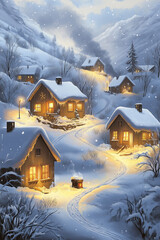 Fototapeta premium village in the mountains with snow