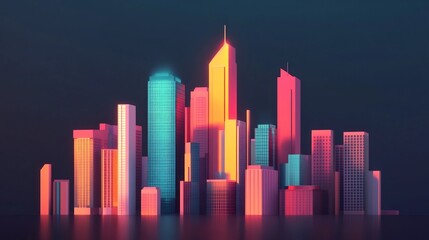 Fototapeta premium Futuristic Glowing Skyscrapers Illustrating Business Growth and Financial Success