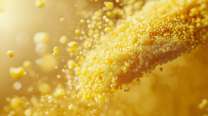 Golden Particles in Motion. Concept of explosion, food, and texture.