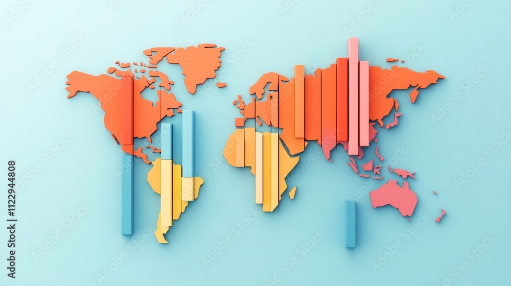 Poster global economic data visualization on world map - 3d