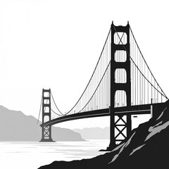 Fototapeta premium Golden Gate Bridge black and white minimalist landscape illustration
