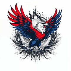 American eagle mascot illustration with red and blue wings