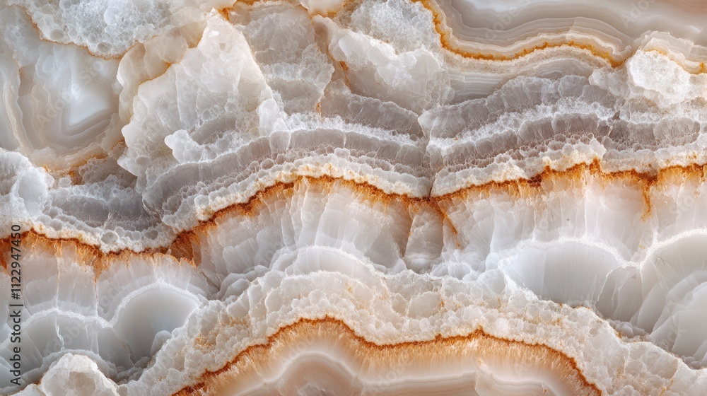 Poster a close-up view of layered agate stone showcasing its intricate patterns and colors.