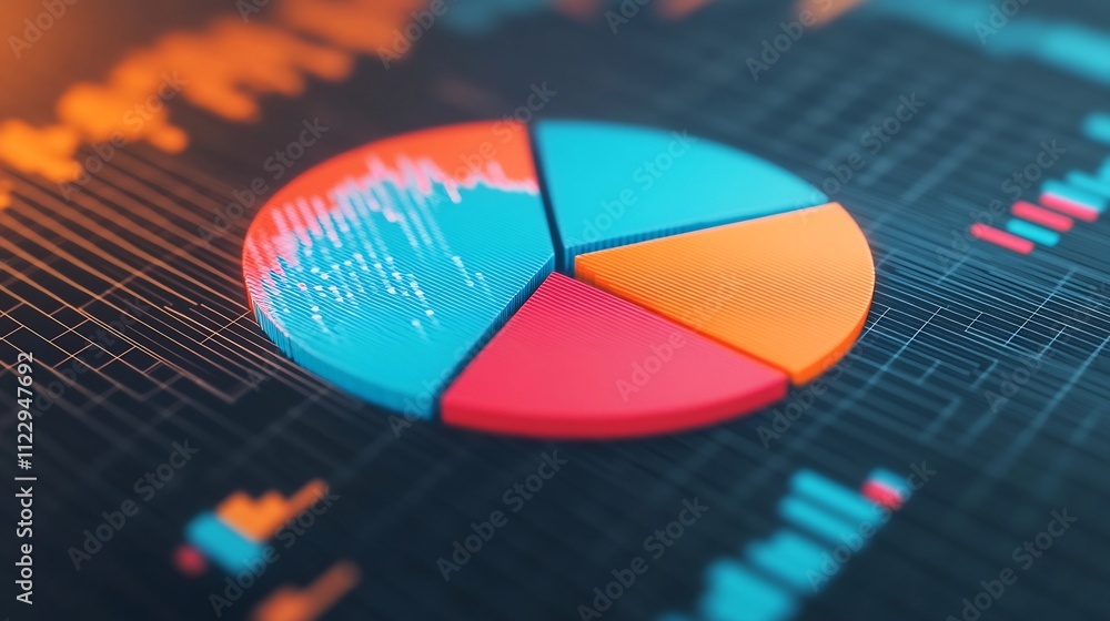 Poster detailed financial pie chart with business data visualization background