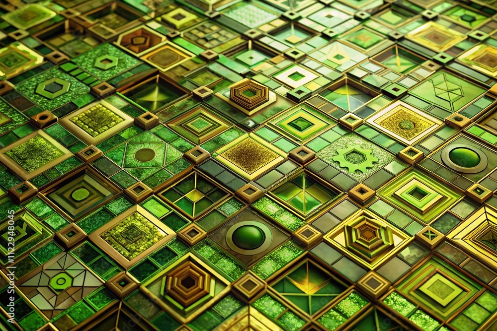 Aufkleber futuristic abstract design of olive green color mosaic tile pattern with geometrical elements in hig