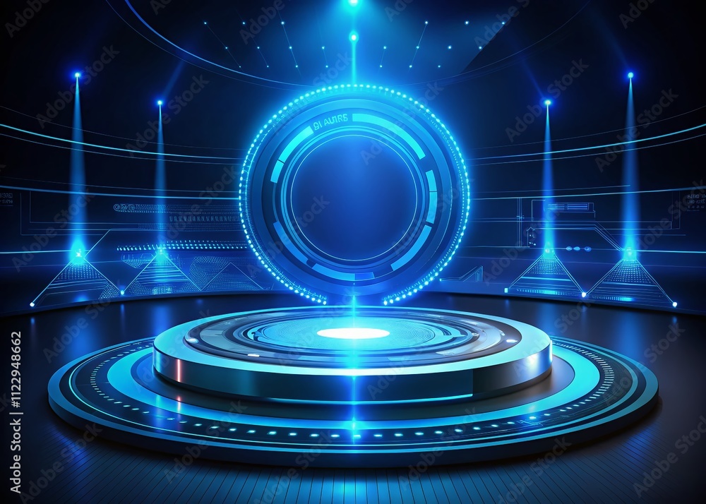 Aufkleber futuristic blue circle hud podium displaying advanced technology for gaming and virtual reality expe