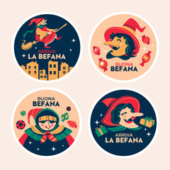 Buona Befana on Epiphany Eve with Sticker or Emblem Set