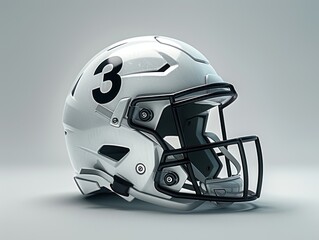 Fototapeta premium White Football Helmet with Number Three