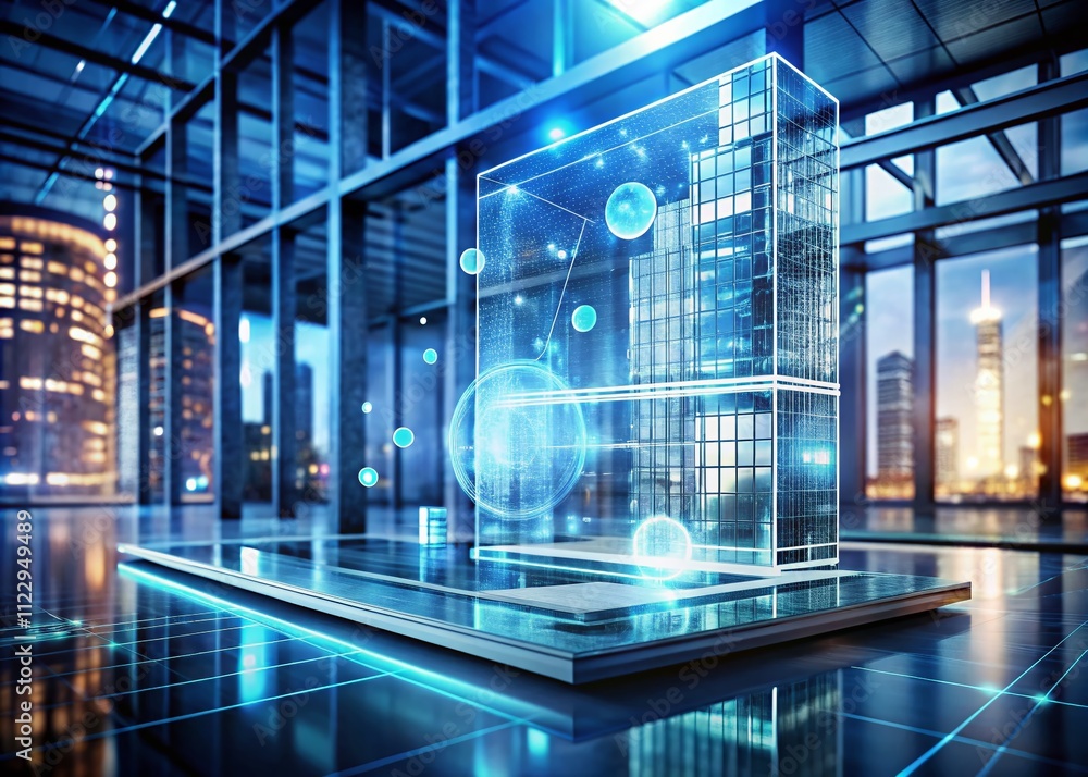 Poster futuristic digital interface and abstract background showcasing high-tech holographic displays for b
