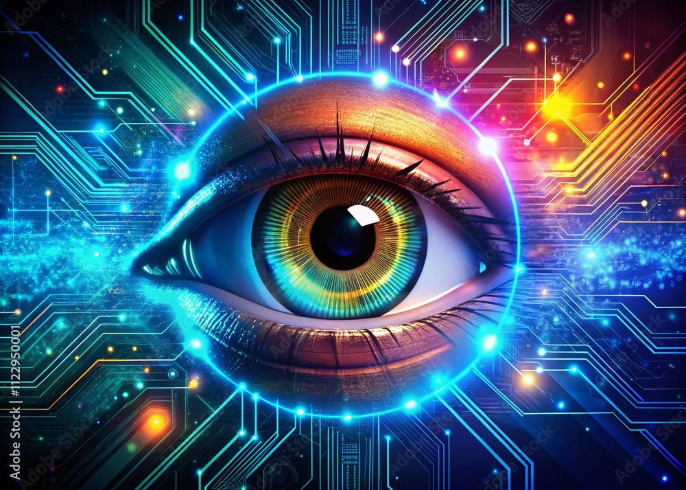 Poster futuristic electronic eye technology background with copy space for innovative concepts and ideas in