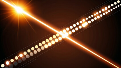 Obraz premium Diagonal light beam crossing glowing circles on dark background