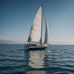Obraz premium A sailboat floating serenely on the horizon of a calm sea.
