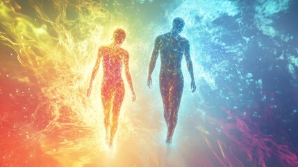Fototapeta premium Woman and man body consisting out of energy.