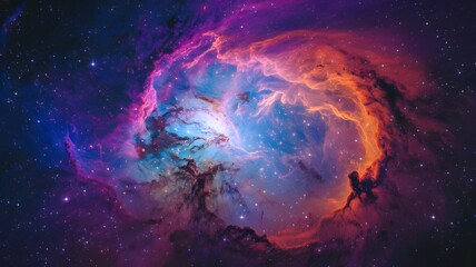 Obraz premium a vibrant swirling nebula in deep space with a spectral glow.