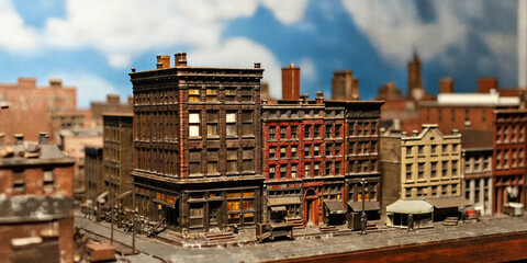 hyper-realistic resolution photograph of a miniature model of TIn City in Red Hook, Brooklyn in the early 1900s during the depression 
