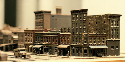 hyper-realistic resolution photograph of a miniature model of TIn City in Red Hook, Brooklyn in the early 1900s during the depression 