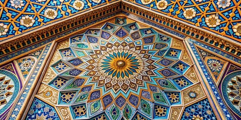 Geometric Patterns of Islamic Ornamentation Featuring Arabian Traditional Motifs with Rich Textures in a Documentary Photography Style