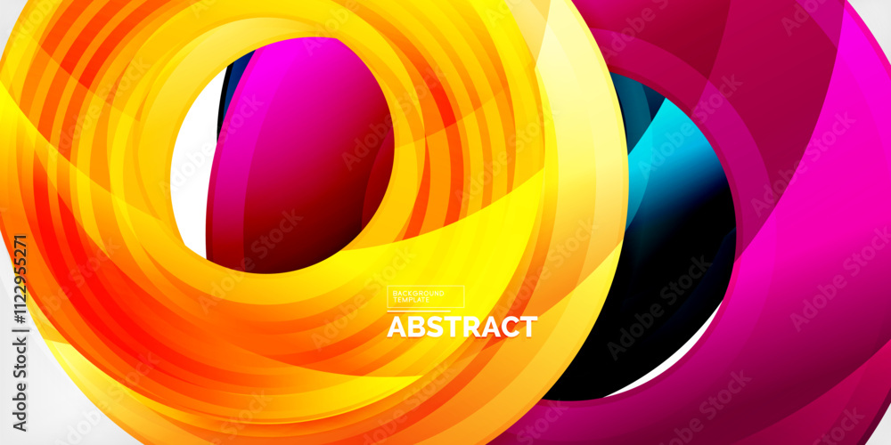 Poster bright colorful circles with light effects. abstract background