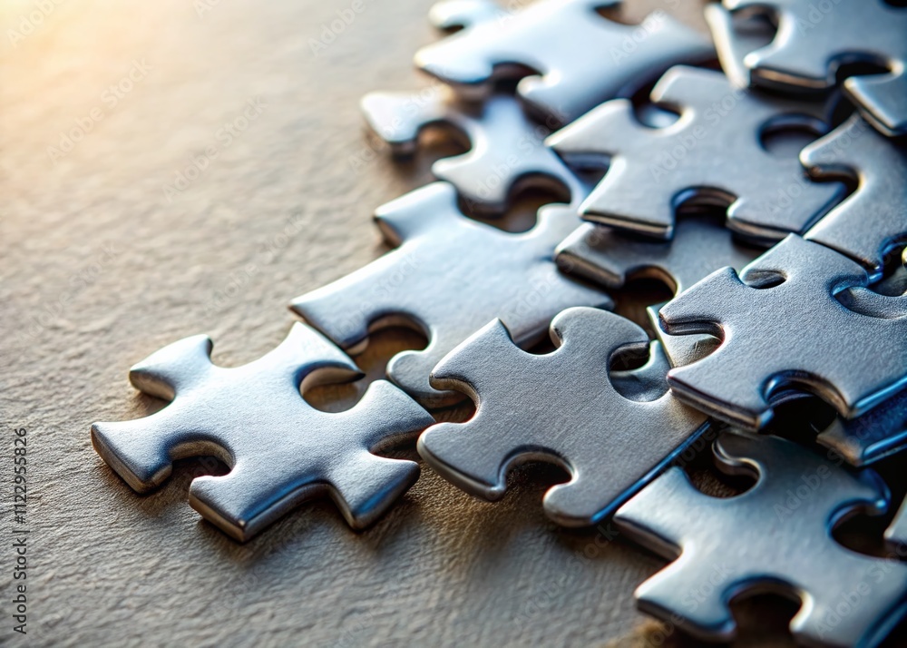 Poster Gray Puzzle Pieces Assembling Together on a Neutral Background with Ample Copy Space for Text or Branding Purposes, Ideal for Problem-Solving or Strategy Concepts