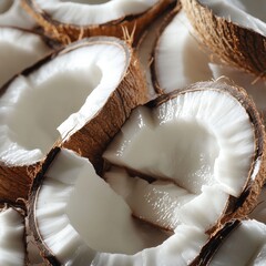 Closeup of coconut meat bright indoor food photography for tropical culinary concepts