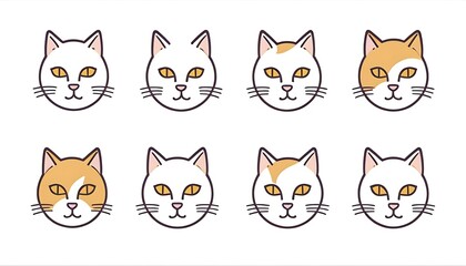 Obraz premium Cat icon set cat Head Set Collections animal, pet, illustration, background, dog, doodle,6
