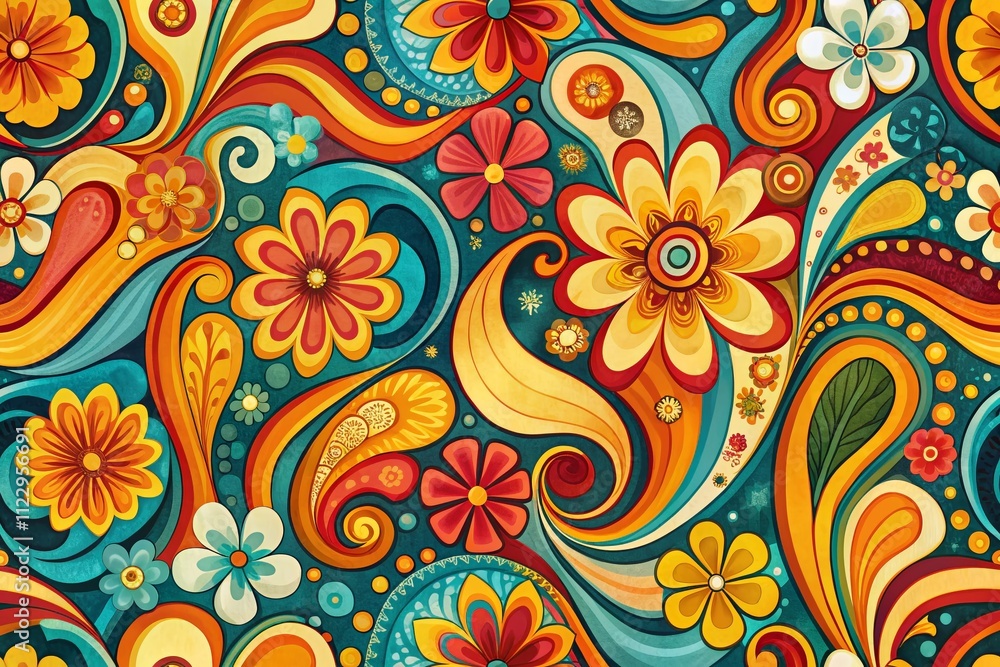 Aufkleber groovy 70s retro long exposure pattern with vibrant colors and flowing shapes for nostalgic design i