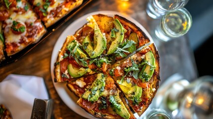 Top-down view of gourmet avocado toast bright lighting and garnish presentation