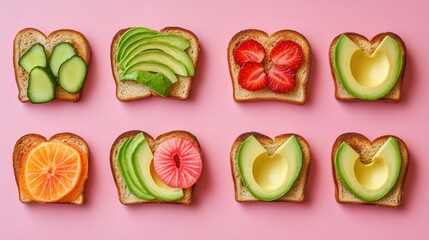 Culinary delight minimalist style avocado toast slices in top-down photography