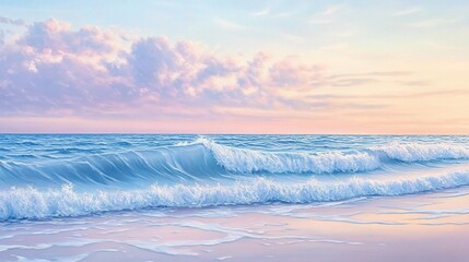 Obraz premium Tranquil Beach Scene with Gentle Waves at Sunset in Soft Colors