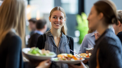Delegates networking during a lunch break at a conference.