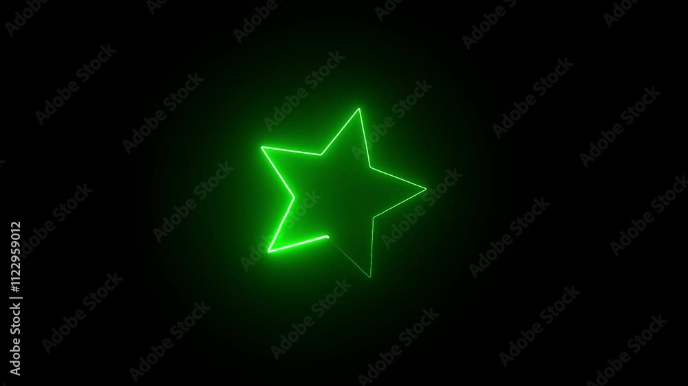 Poster neon light star frame rotation loading background animation. green and pink color neon line star sha