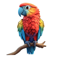 Fototapeta premium A vibrant parrot perched on a branch, showcasing striking red, yellow, and blue feathers.