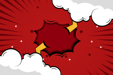 comic cartoon template retro background red cloud yellow