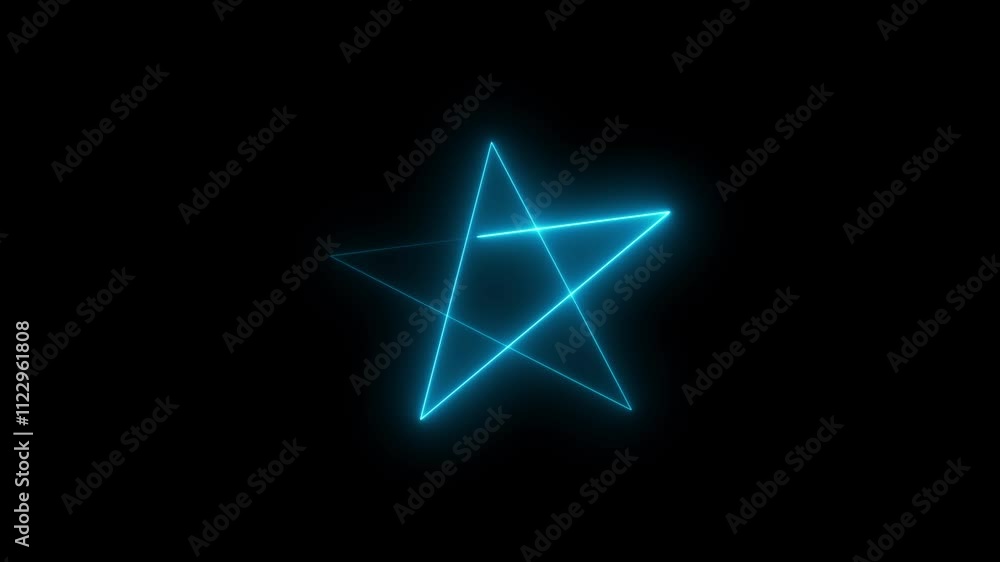 Poster neon light star frame rotation loading background animation. cyan color neon line star shape animati