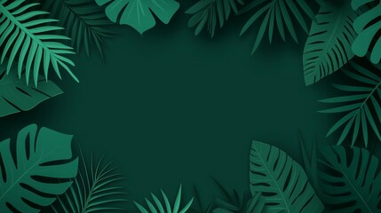 Tropical green leaves border with dark background for nature themes