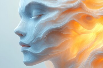 A stylized, ethereal face with flowing textures and warm tones, evoking emotion and depth.