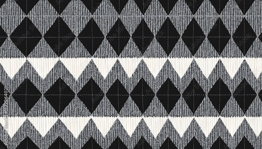 Poster black/white and gray geometric knitted argyle diamond pattern textile. the diamonds are arranged in 