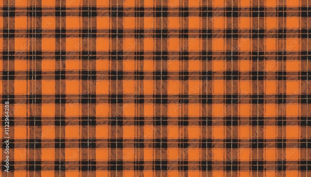 Poster orange and black plaid fabric texture halloween pattern background. the pattern is a repeating grid 