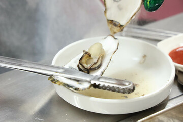 Korean seafood food. Steamed oysters