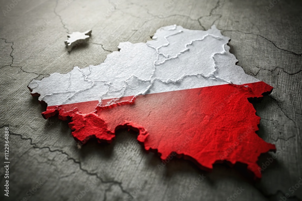 Poster high depth of field image of a flag map of poland casting a shadow on an artistic surface, showcasin