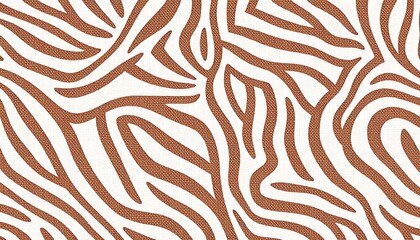 Fototapeta premium Abstract Terracotta Zebra Stripes Textile Fabric Pattern Design. Seamless pattern featuring abstract terracottacolored zebra stripes on a white textured canvas background. The design is modern