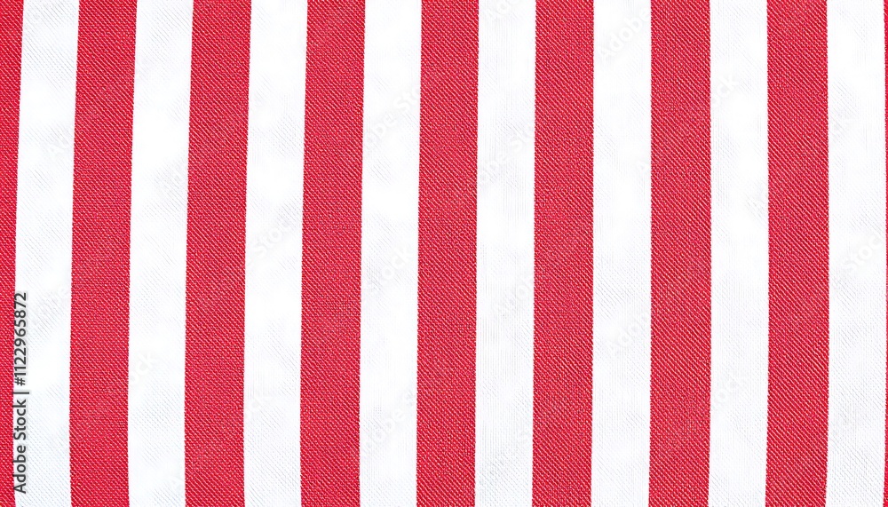 Poster closeup image of a red and white striped fabric. the stripes are vertical and evenly spaced. the tex
