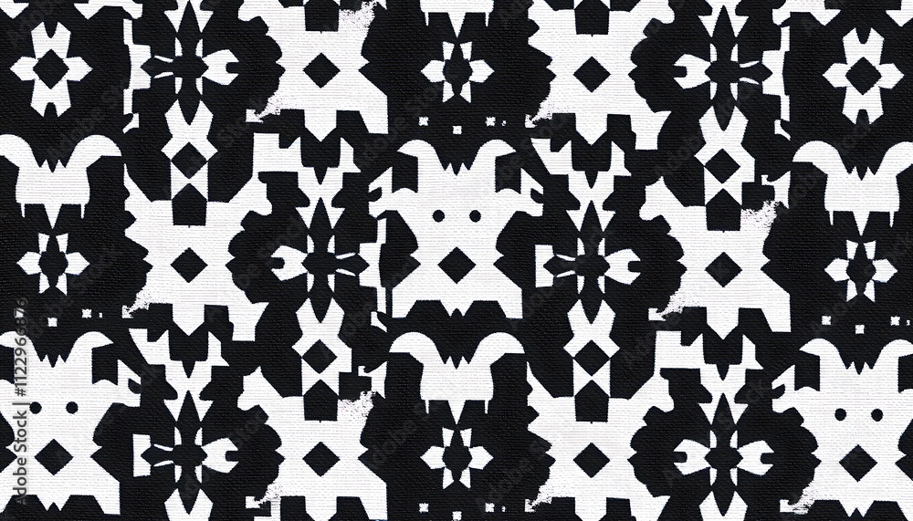 Poster black white abstract geometric textile pattern design. the intricate shapes create a visually striki