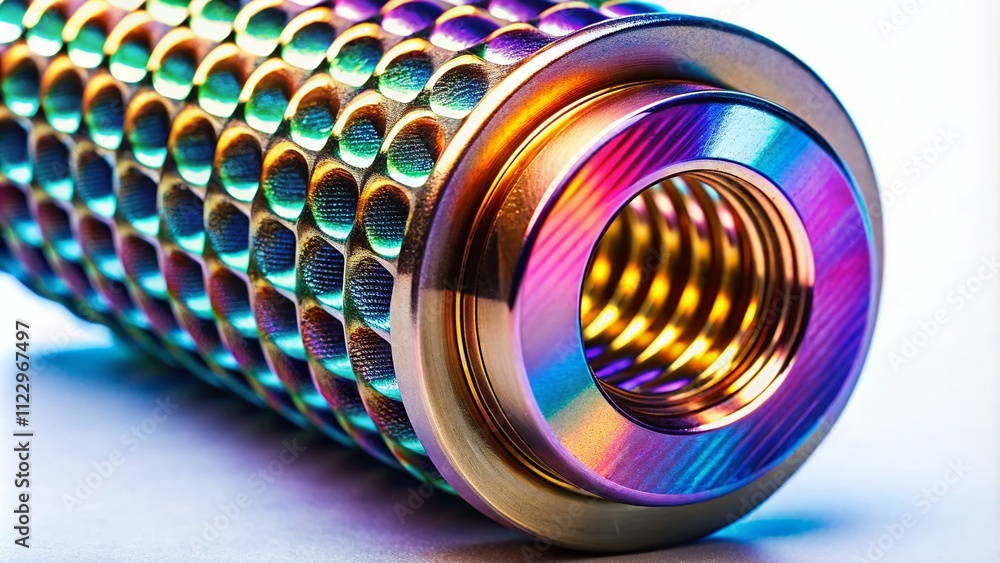 Poster high-resolution macro photography of a rod bushing isolated on a white background, highlighting its 