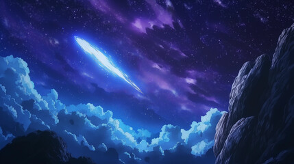 Celestial Night Sky with Comet. Concept of wonder, mystery, and the cosmos.